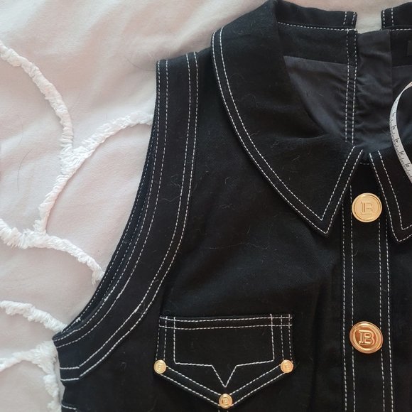 Authentic with Receipt- Balmain Short Topstitch Button Front Dress (46) (14US) - Picture 11 of 11